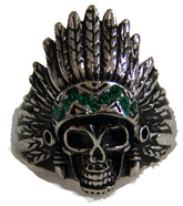 Wholesale INDIAN CHEIF W GREEN BAND STAINLESS STEEL BIKER RING ( sold by the piece )